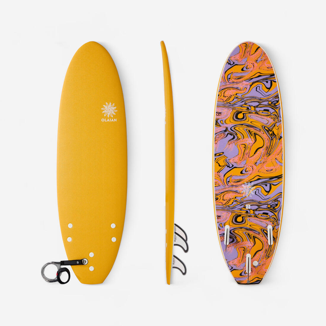 article en promo : Surf mousse 500 6'. livrée avec 1 leash et 3 ailerons.