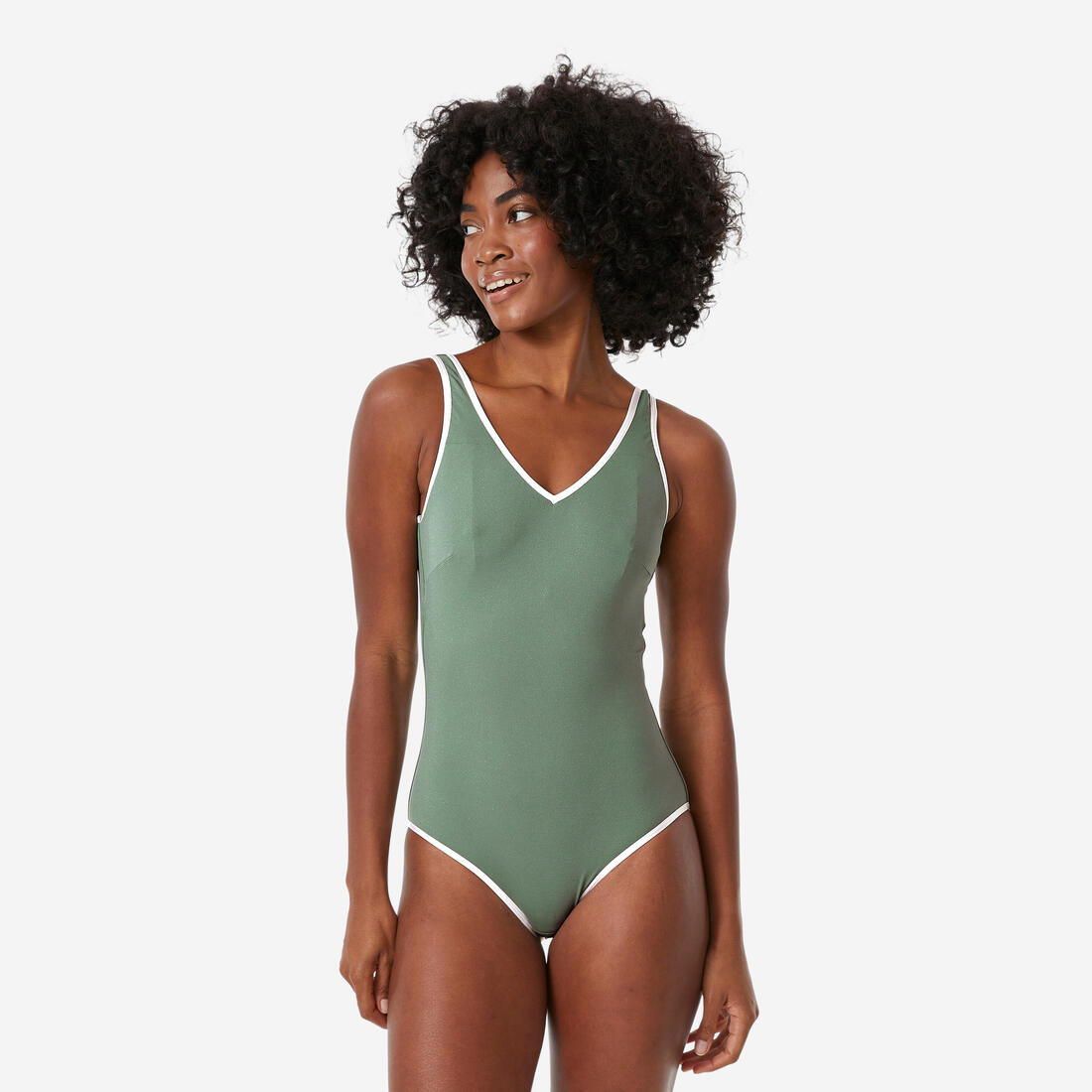 article en promo : Maillot de bain 1 pièce pailleté natation femme, virginia lurex vert sauge