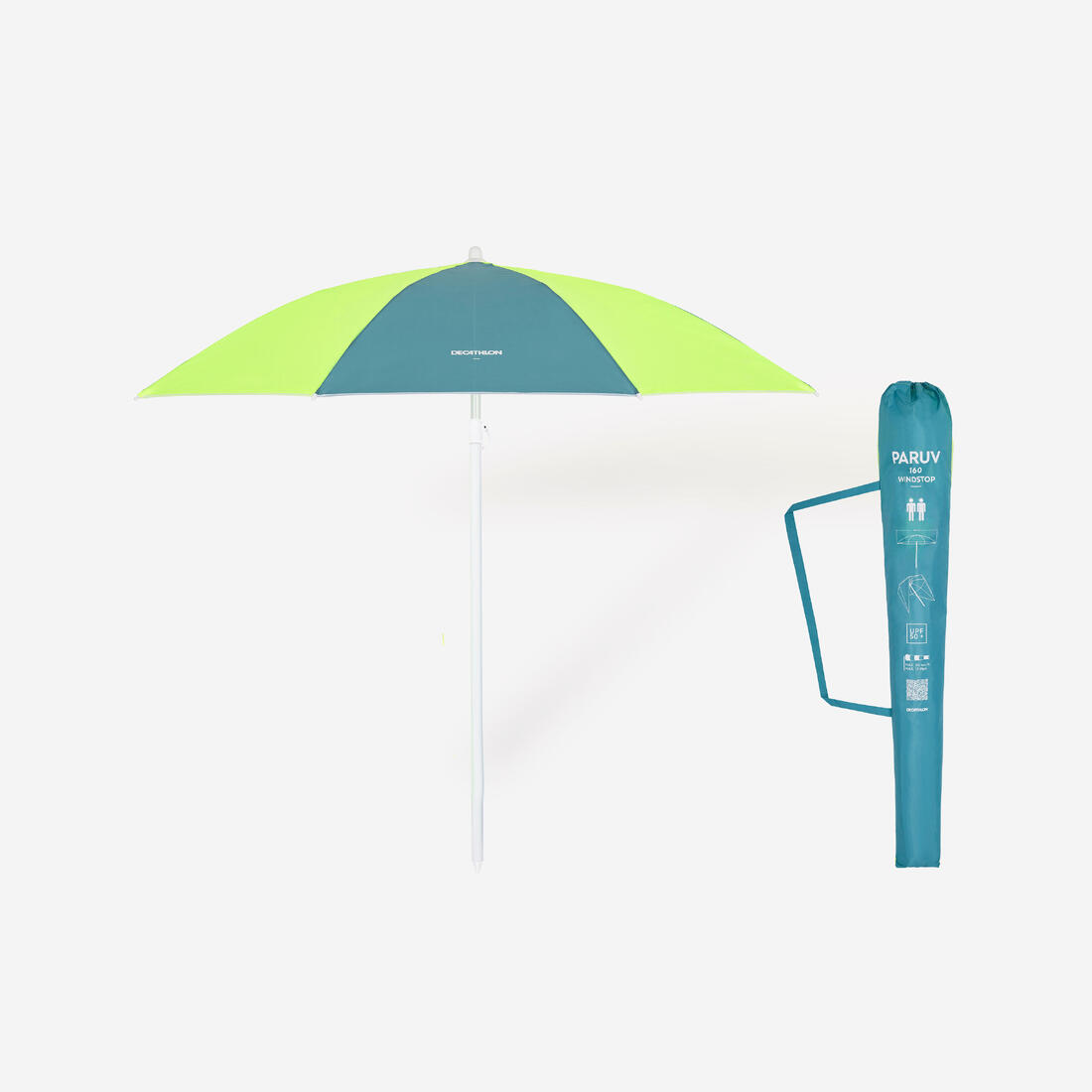 article en promo : Parasol de plage paruv windstop turquoise jaune vert foncé upf50+ 2 places