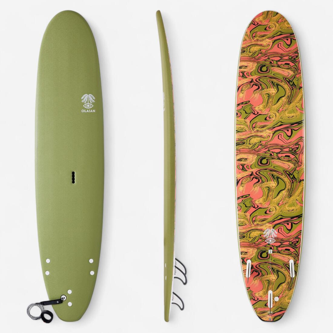 article en promo : Surf mousse 500 8'6". livrée avec 1 leash et 3 ailerons.