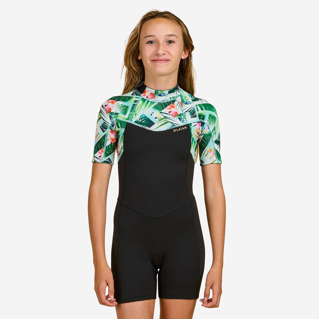 article en promo : Combinaison surf shorty 500 neoprene 1.5mm fille noire tiare