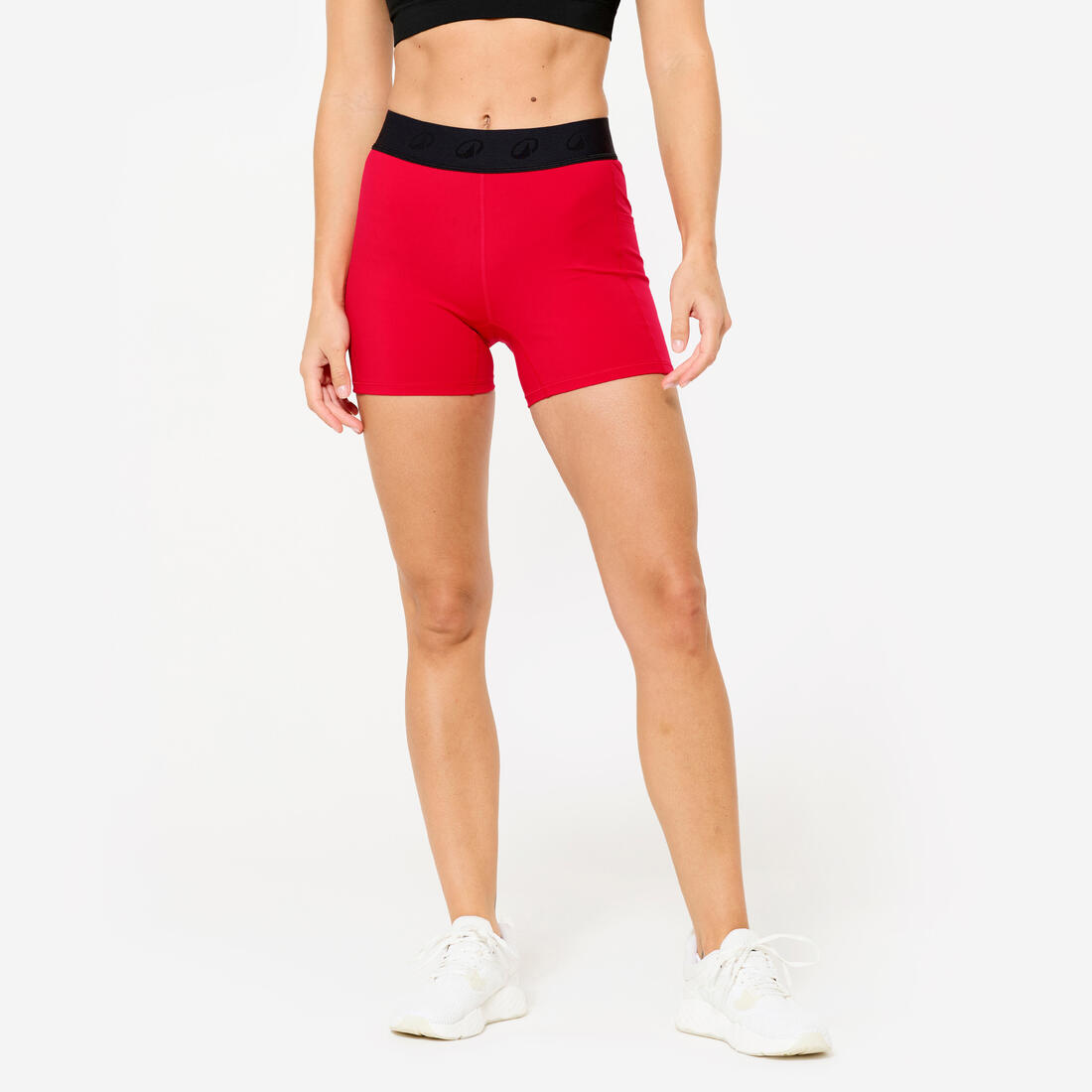 article en promo : Short court de fitness taille haute avec ceinture elastique femme, rouge