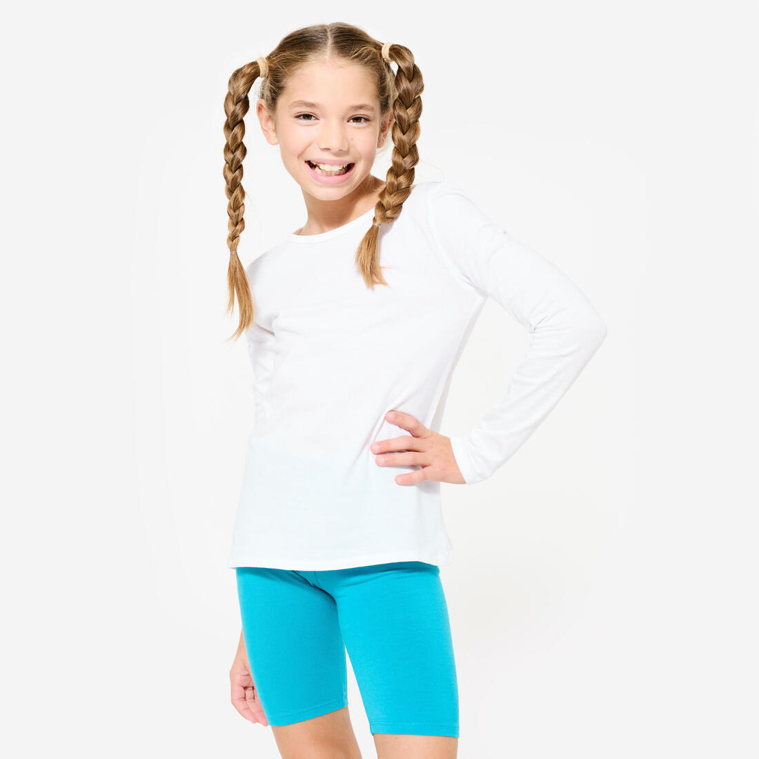article en promo : T-shirt enfant manches longues coton - basique blanc