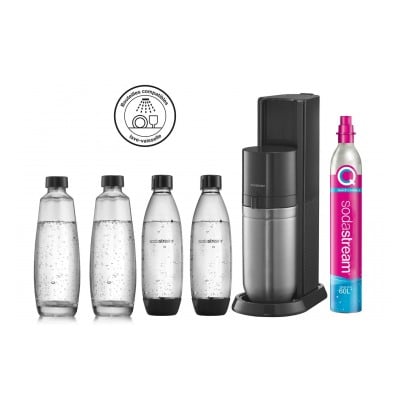 article en promo : Sodastream Machine DUO Noire + 2 carafes + 2 bouteilles Fuse Lave-Vaisselle