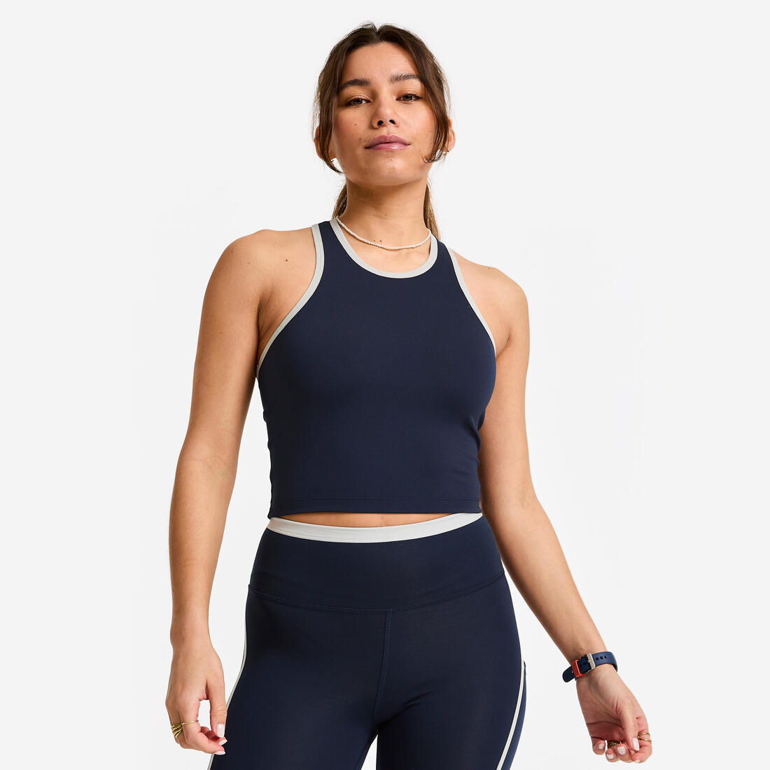 article en promo : Débardeur court dos nageur femme, bleu foncé