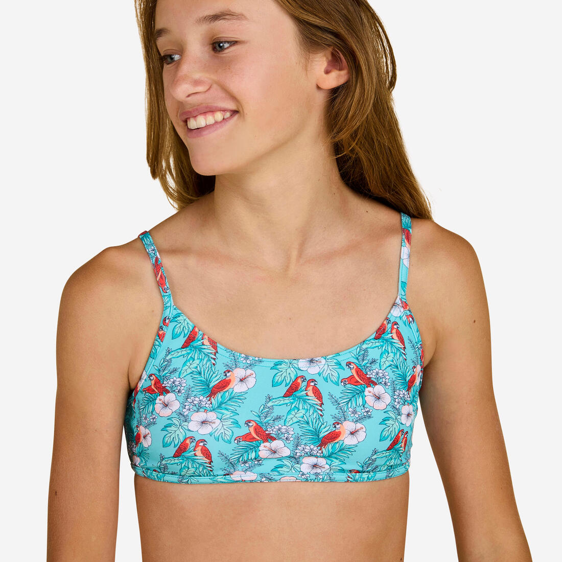 article en promo : Haut de maillot de bain brassière fille 100 corail