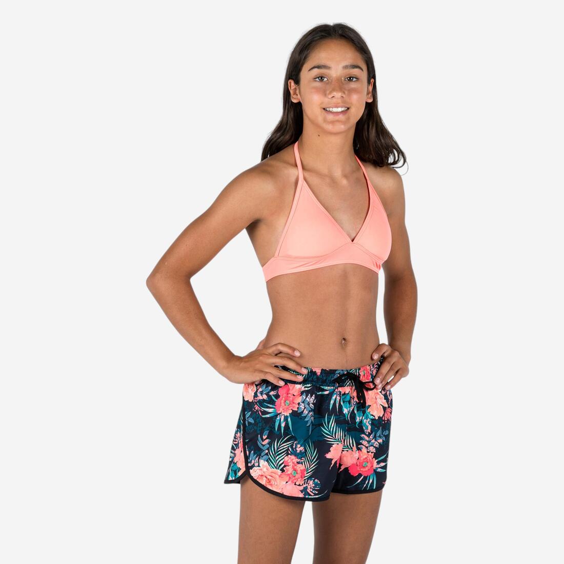 article en promo : Haut de maillot de bain foulard fille 100 corail