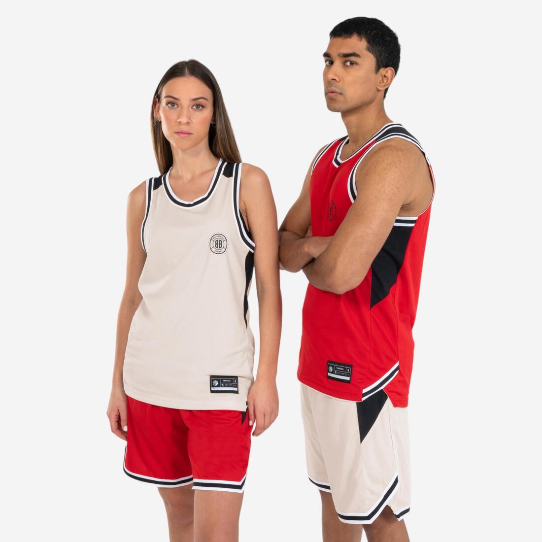 article en promo : MAILLOT BASKETBALL SANS MANCHE REVERSIBLE HOMME/FEMME -  T500R BLANC MARINE USA