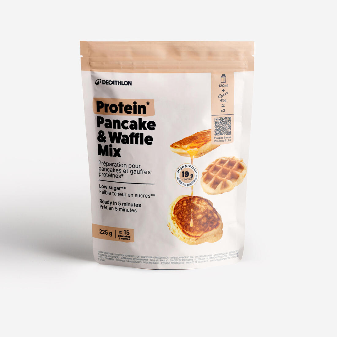 article en promo : Préparation en poudre pour gaufres et pancakes protéinés 225g