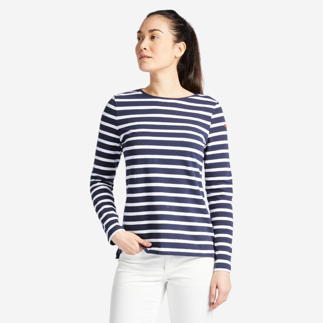article en promo : Tee-shirt marinière manches longues Femme Sailing 100